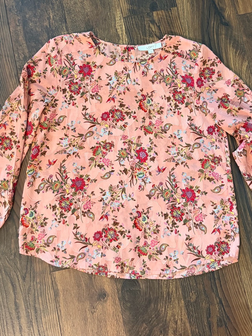 LOFT Pink Floral Long-Sleeve Blouse